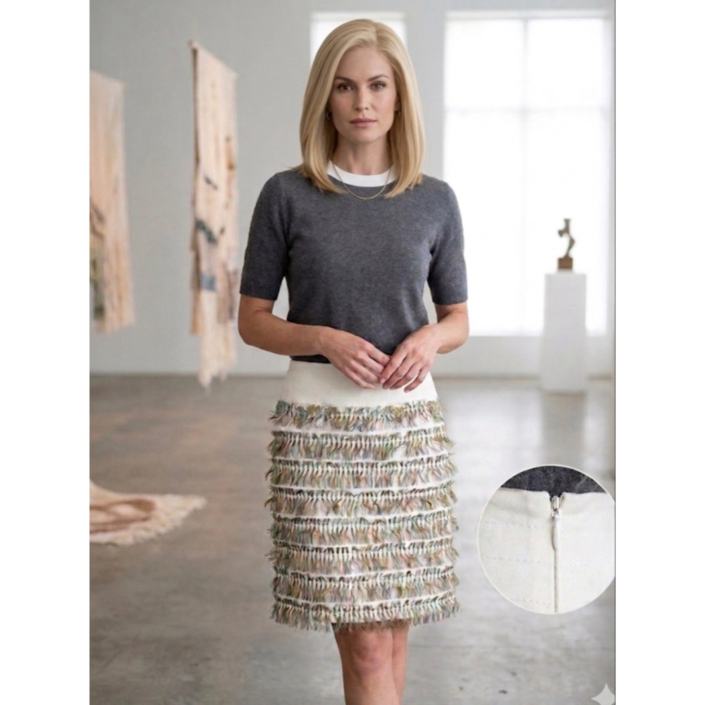 W by Worth White Multi-color Fringe Mini Skirt XS